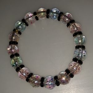 Beads with Black Crystal Spacers Stretch Bracelet